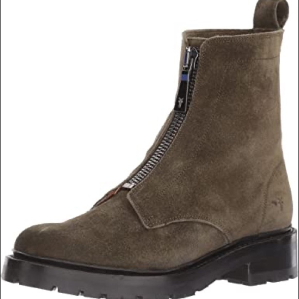 Frye Front Zip Combat Boot in Forest Suede